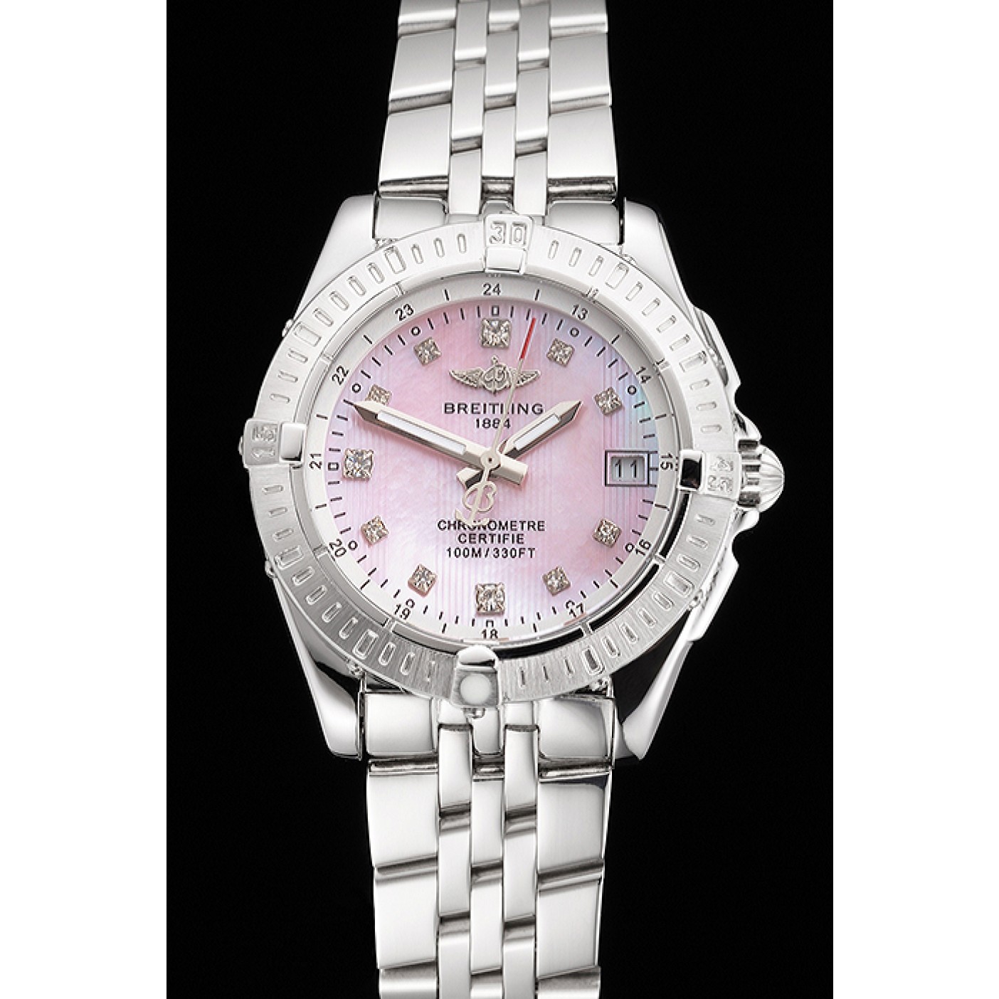 MiroTime Breitling Colt Lady Pink Dial Diamond Hour Marks Stainless Steel Case And Bracelet