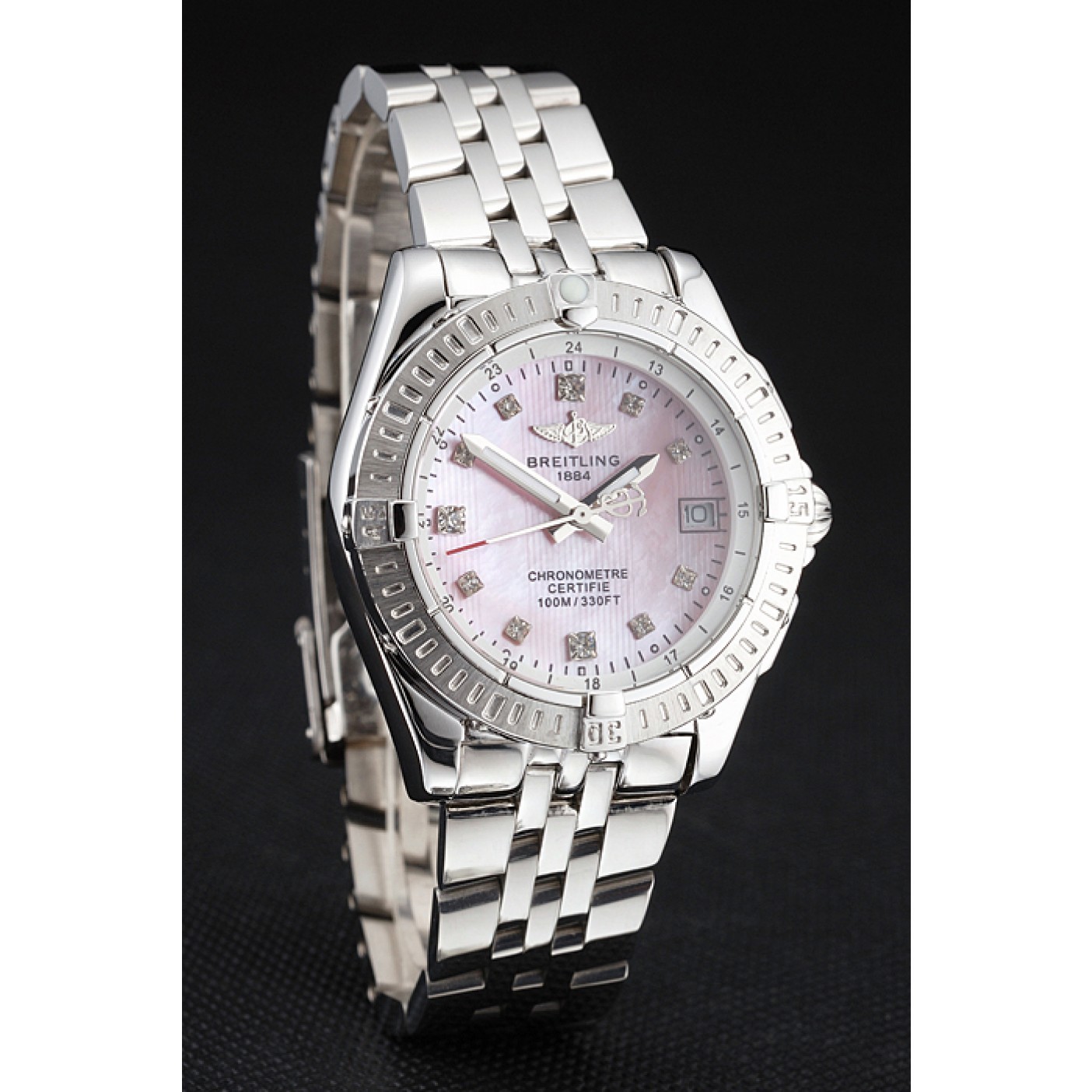 MiroTime Breitling Colt Lady Pink Dial Diamond Hour Marks Stainless Steel Case And Bracelet