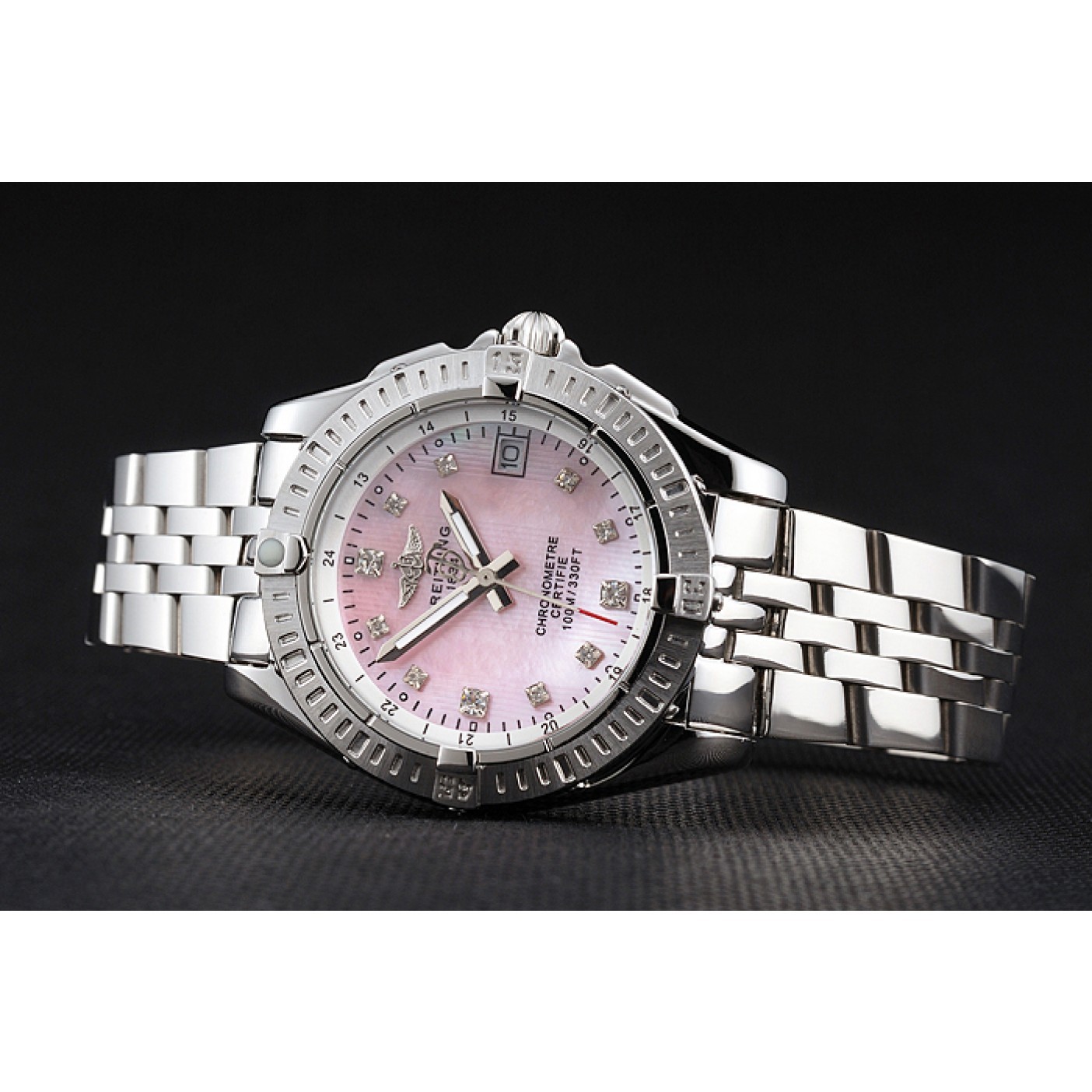 MiroTime Breitling Colt Lady Pink Dial Diamond Hour Marks Stainless Steel Case And Bracelet