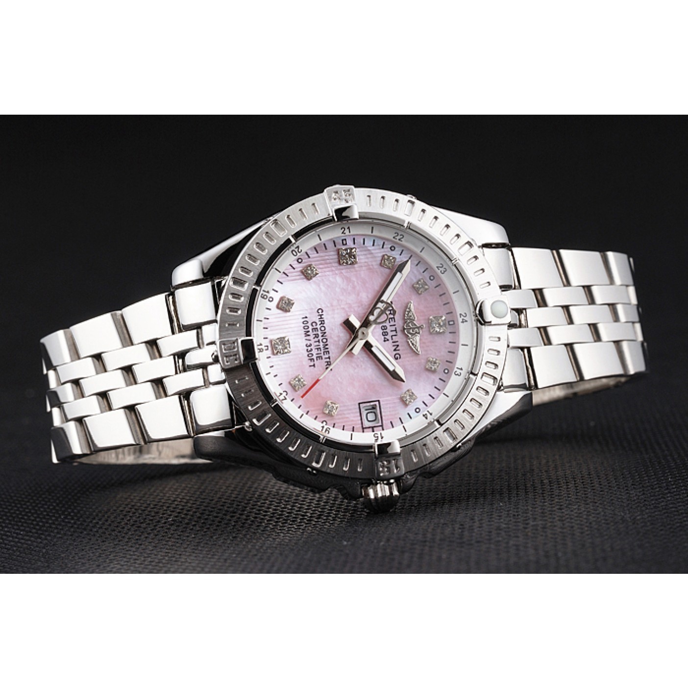 MiroTime Breitling Colt Lady Pink Dial Diamond Hour Marks Stainless Steel Case And Bracelet