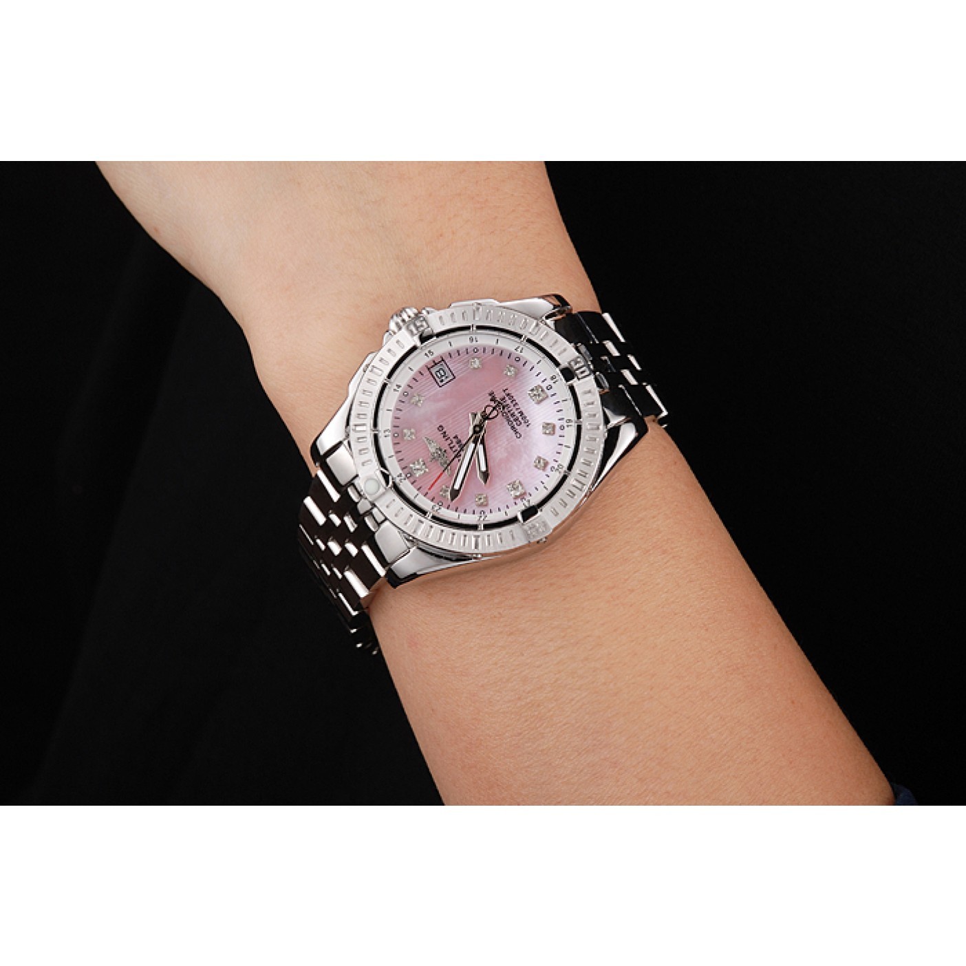 MiroTime Breitling Colt Lady Pink Dial Diamond Hour Marks Stainless Steel Case And Bracelet