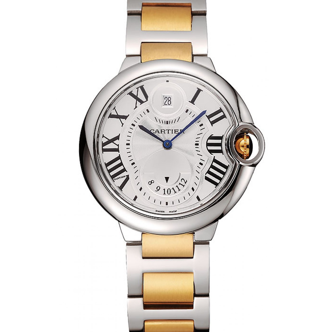 MiroTime Swiss Cartier Ballon Bleu Two Timezone White Dial Silver Case Gold And Silver Bracelet 1453877