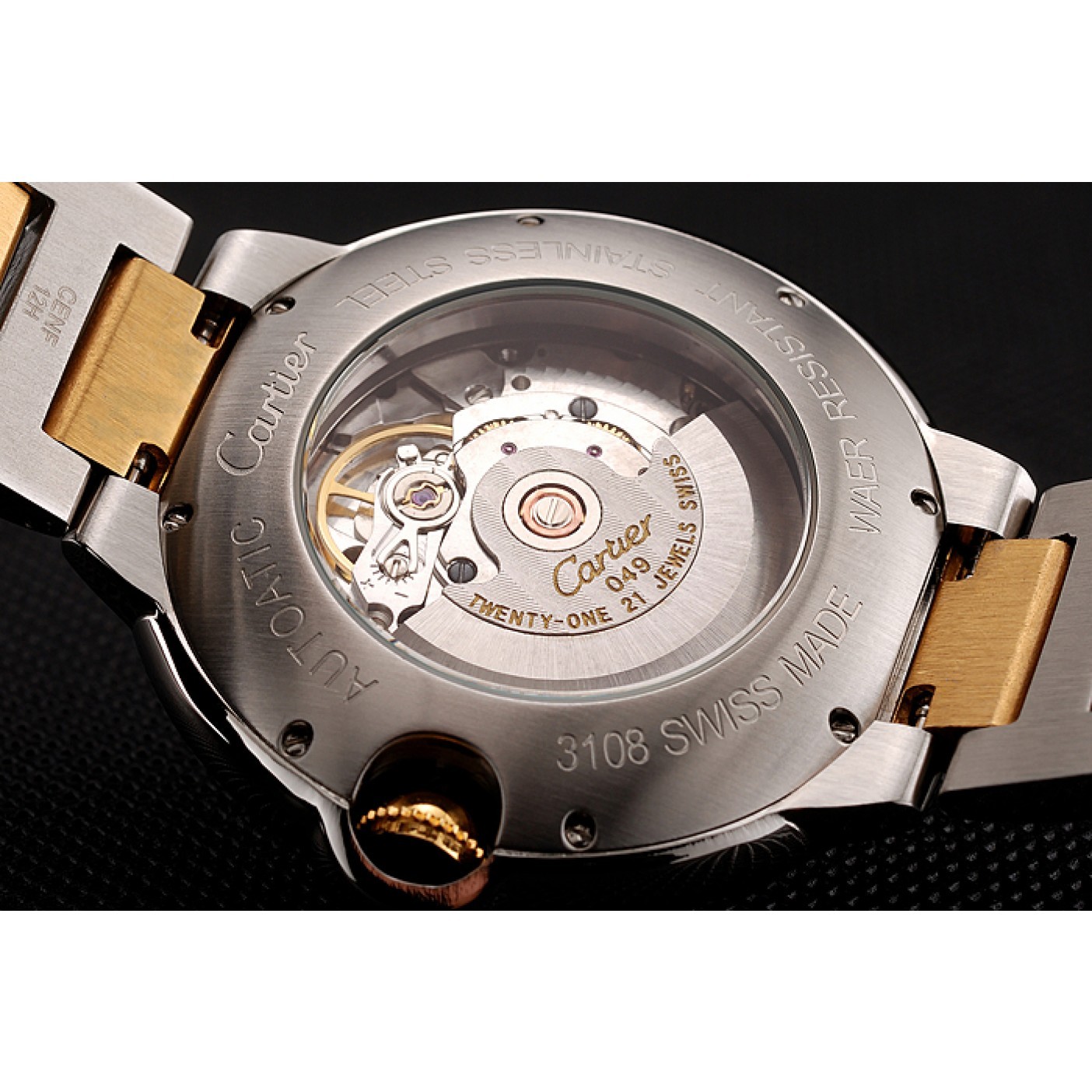 MiroTime Swiss Cartier Ballon Bleu Two Timezone White Dial Silver Case Gold And Silver Bracelet 1453877