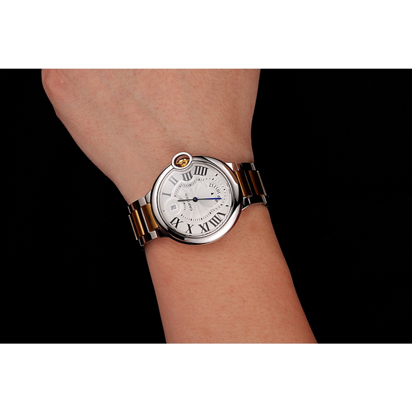 MiroTime Swiss Cartier Ballon Bleu Two Timezone White Dial Silver Case Gold And Silver Bracelet 1453877