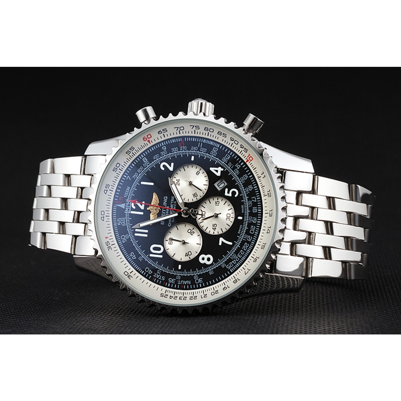 MiroTime Breitling Navitimer Black Dial White Subdials Stainless Steel Case And Bracelet
