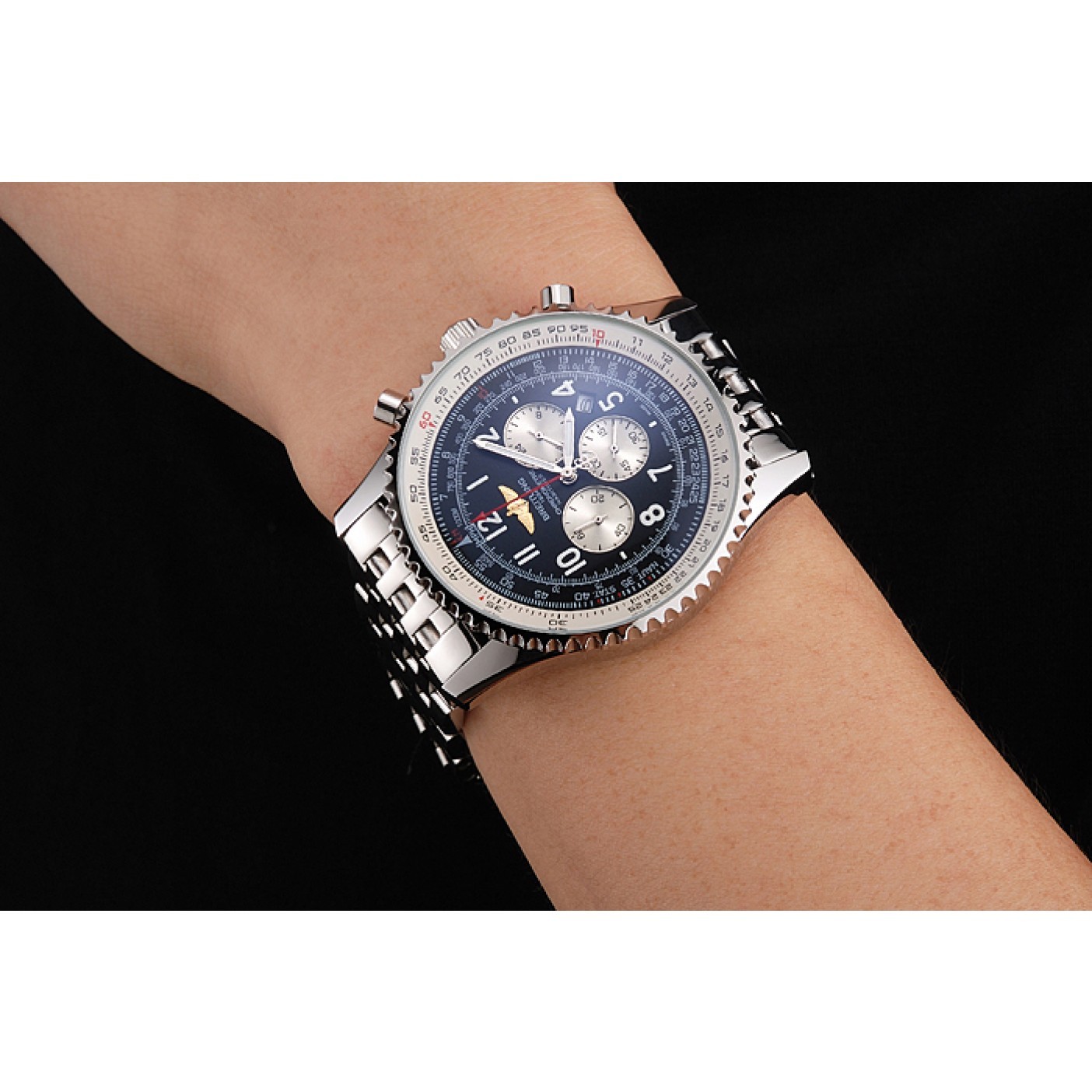 MiroTime Breitling Navitimer Black Dial White Subdials Stainless Steel Case And Bracelet