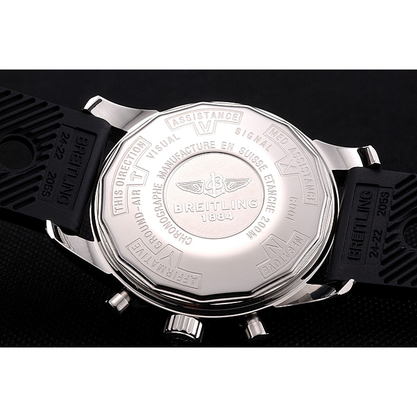 MiroTime Breitling Transocean Black Dial Black Rubber Strap Rose Gold Bezel 98208