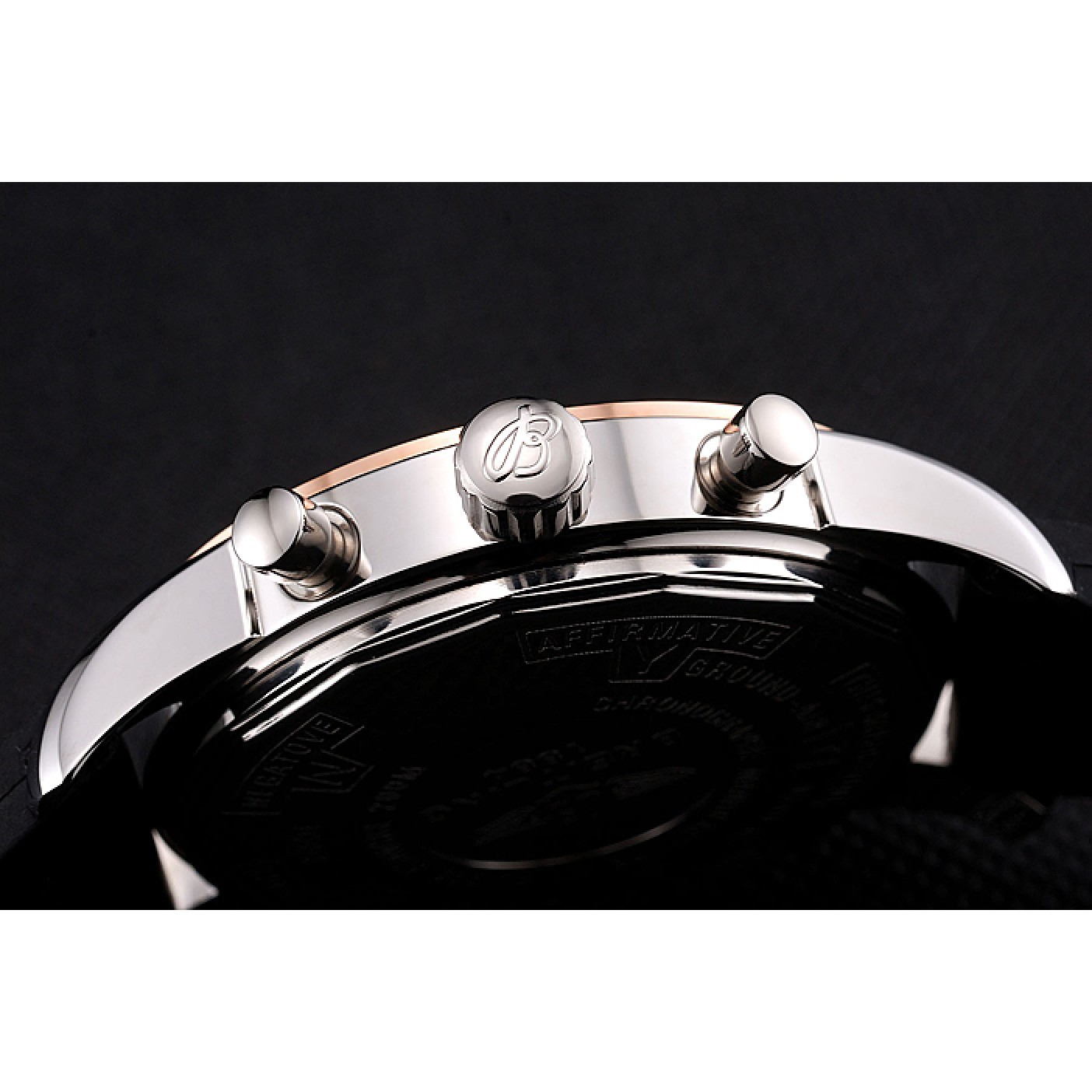 MiroTime Breitling Transocean Black Dial Black Rubber Strap Rose Gold Bezel 98208