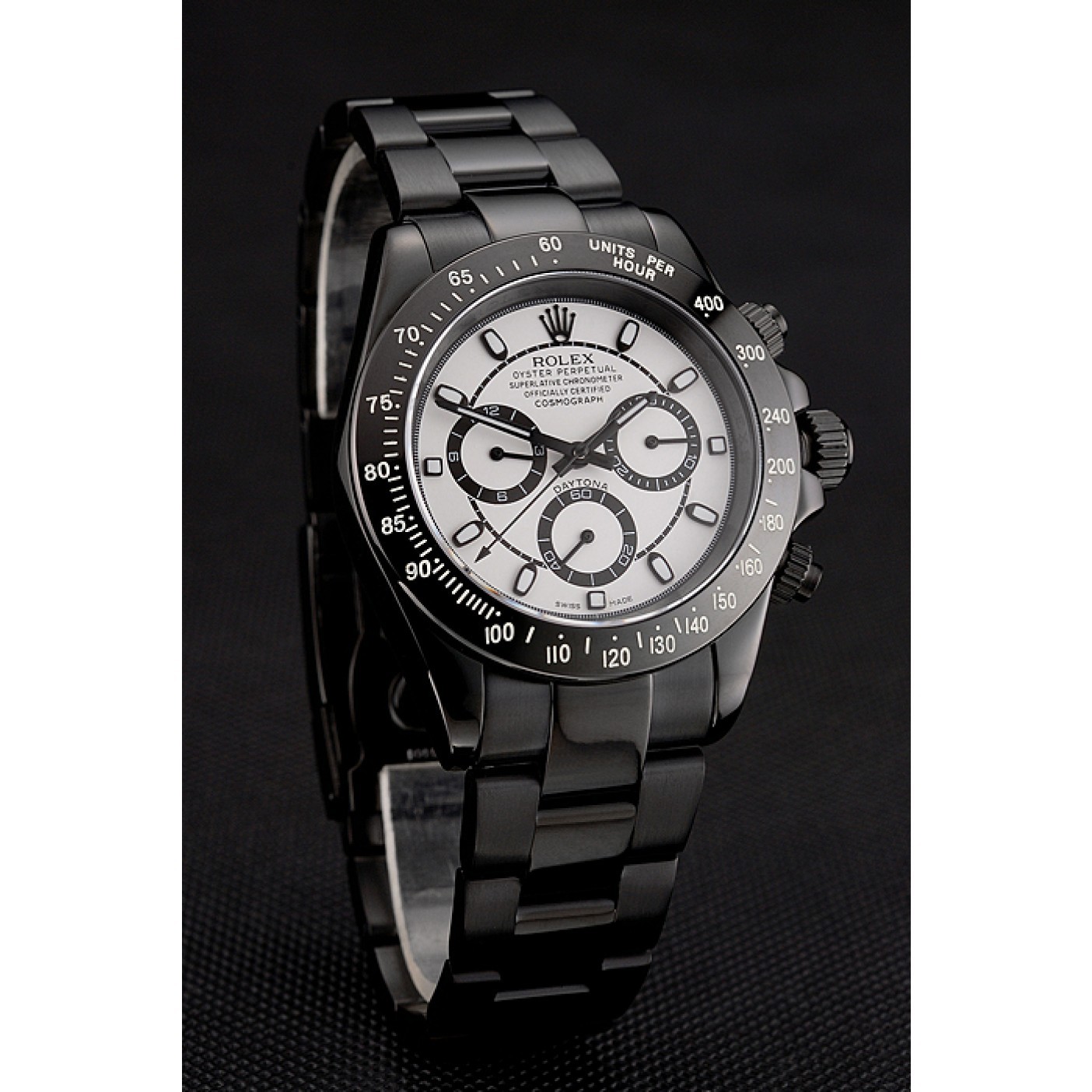 MiroTime Rolex Daytona Midnight White Dial Black Staineless Steel Bracelet 1454021